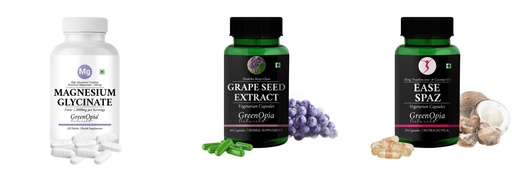 [BRSRYGA6OAFGK3DZ] Magnesium-glycinate-forte-tablets, Grape-seed-extract-60-vegetarian-capsules, Ease-spaz-vegetarian-capsules Combo | Convenient Nutrition & Wellness Routine | Multi-Product P