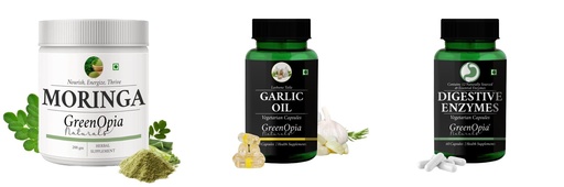 [BRSRYGA6OEJQ43AV] Moringa-oleifera-powder, Garlic-oil-vegetarian-capsules, Digestive-enzymes-60-vegetarian-capsules Combo | Convenient Nutrition & Wellness Routine | Multi-Product Pack