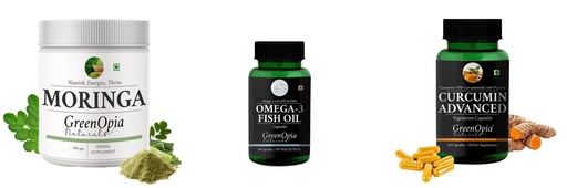 [BRSRYGA6OF4AOCLL] Moringa-oleifera-powder, Fish-oil-capsules, Curcumin-c3-piperine-vegetarian-capsules Combo | Convenient Nutrition & Wellness Routine | Multi-Product Pack