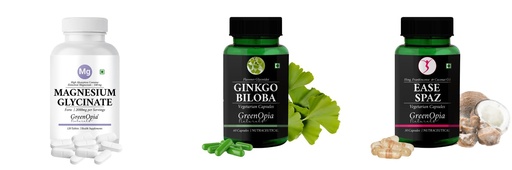 [BRSRYGA6OIMRQ3DD] Magnesium-glycinate-forte-tablets, Ginkgo-biloba-vegetarian-capsules, Ease-spaz-vegetarian-capsules Combo | Convenient Nutrition & Wellness Routine | Multi-Product Pack
