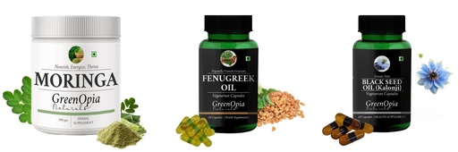 [BRSRYGA6OIAQ4GTF] Moringa-oleifera-powder, Fenugreek-oil-vegetarian-capsules, Black-seed-oil-capsules Combo | Convenient Nutrition & Wellness Routine | Multi-Product Pack