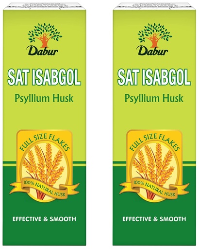 [BRSROGLYAAMGAFLJ] Dabur Sat Isabgol (Psyllium Husk) - 180/200 g | Rich in Fiber | Provides Effective Relief From Constipation & Bloating | Promotes Bowel Health | Non Habit Forming | 100% Ayurvedic (Pack of 2)