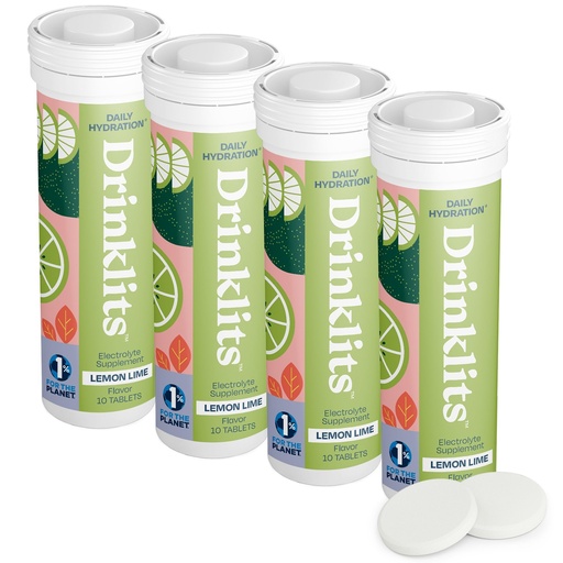 [BRSRAYIPCN5BA234] Drinklits Lemon-Lime Daily Electrolyte Hydration Tablets (4) Tube Bundle | Natural Sports Drink – 0g Sugar – Excellent Flavor | 40 Servings - 10 Tablets Per Tube