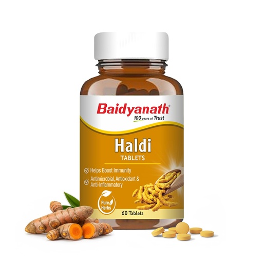 [BRSRAZQYPJ7AAFY3] Baidyanath Ayurved Turmeric Tablets with Natural Haldi Extract (60TB) Pack of 1 - Helps Boost Immunity, Blood Cleansing, Skin Problems, Strengthen Digestion