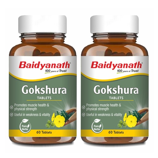 [BRSREFQ6OYPQI2DV] Baidyanath Ayurved Gokshura - 60 Tablets | Supports Strength & Vitality (Pack of 2)
