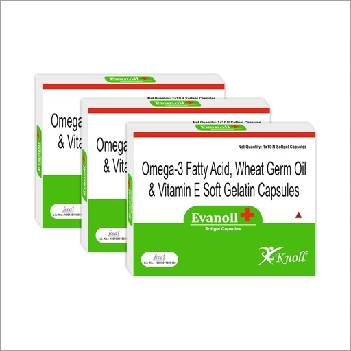 [BRSROFQKOEFWOGQV] Knoll Healthcare Evanoll Plus Omega 3 Fish oil Capsules Fatty Acid Wheat Germ Oil & Vitamin E Capsules Hair Skin joint health 30 Capsules (Pack of 3)
