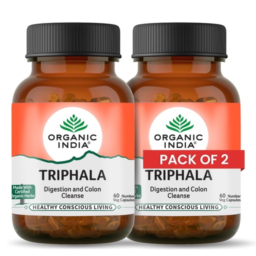 [BRSWGHAQCNYR4E36] A TATA Product - Organic India Triphala Capsules - 60 Caps (Pack of 2), Supports Immune System, Colon & Digestion, Balanced Bowel & Gut Health, Contains Bioactives and Antioxidants