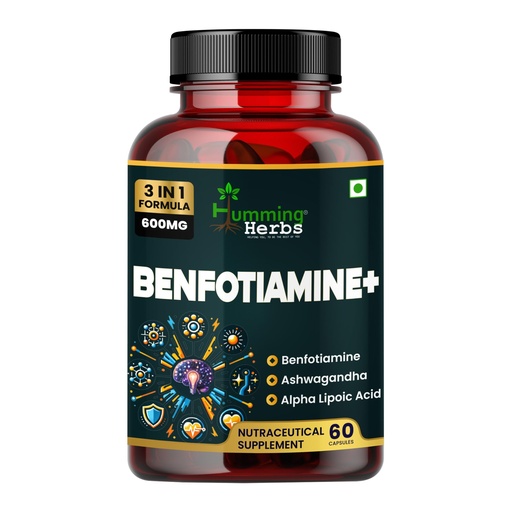 [BRSROAA7BEPREYL6] Humming Herbs Benfotiamine+ 600mg with Ashwagandha & Alpha Lipoic Acid - Antioxidant & Energy Support - Promotes Nerve Health & Metabolic Function - Nutraceutical Supplement (60 Caps)