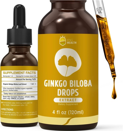 [BRSW2AL7AQFWOADJ] Organik Ginkgo Biloba Sıvı Supplements, Brain & Focus Support,% 98 Abxia, Vegan, Non-GMO, Alkol & Gluten Free - 4 Fl Oz