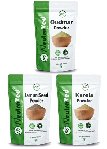 [BRSW2BDYCMBR4F3V] NeutraVed Combo Gurmar Powder, Karela and Jamun Seed for Blood Sugar Management (3 x 100g = Total 300g)