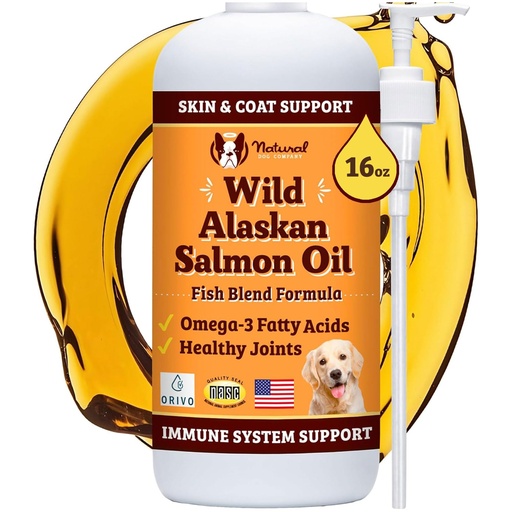 [BRSWIBLYCIPWGALG] Natural Dog Company Wild Alaskan Salmon Oil Formula with Omega 3, Fish Oil for Dogs Supplement, Skin & Coat Dog Oil, Itchy Relief, Immune Support for Joints & Heart, Liquid Food Topper, 16 oz.