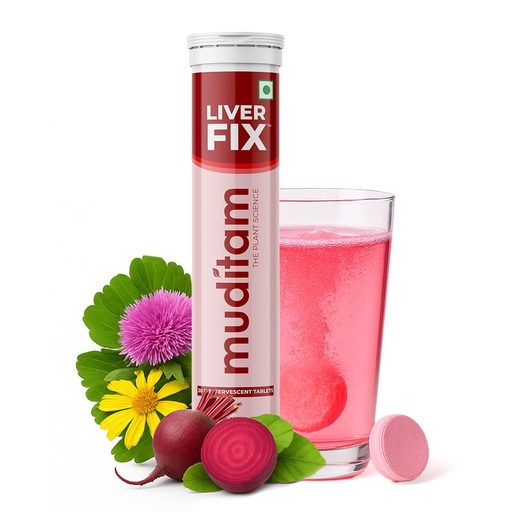 [BRSRECQOBYFAOALO] Muditam Ayurveda Liver Fix - Daily Liver Cleanser Drink 20 Tablets | Ideal For 10 Days | Milk Thistle Tablets in Effervescent form | Helps in Fatty Liver & Detox