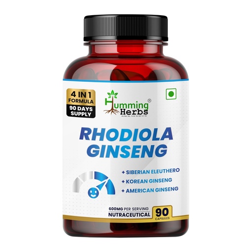 [BRSRM2Y6PMHREELB] Humming Herbs Rhodiola Rosea | 4in1 | 90 Caps | 1900mg Eq | with Red Korean, Siberian and American Ginseng Root Extract | Stress and Anxiety Relief Supplements
