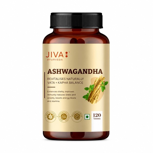 [BRSW2YICCV5R6DYZ] Jiva Ashwagandha Tablet - 120 Tablets | Ayurvedic Ashwagandha Supplement for Body, Boost Energy & Immunity, Stress Relief, Rejuvenates Mind, Improves Strength | Helpful in Kapha & Vata Doshas