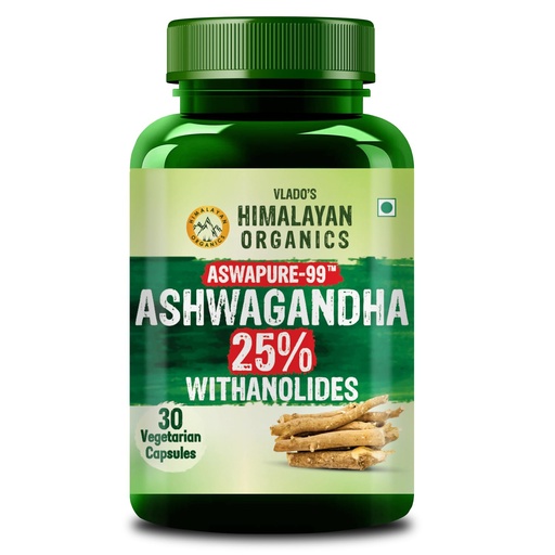 [BRSREAT4AAGRQ2AU] Vlado's Himalayan Organics Ashwagandha -25 % Withanolides with Maximum High Potency - 600MG - Highly Concentrated & Third-Party Lab Tested - Ayurvedic Supplement - Focus, Mood Support, Increase Energy, Strength - Enhanced Mood & Performance I 1st in India - 30 Capsules