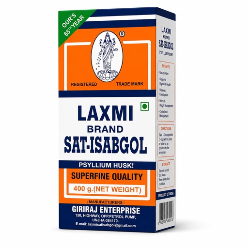 [BRSRMYL4DMHA4YAY] Laxmi Sat Isabgol Psyllium Husk Powder-400 gm | For Constipation Relief & Gut Health | High Fiber Supplement | Supports Easy Bowel Movement, Digestive Wellness & Bloating Relief | 400 gm (Pack of 1)