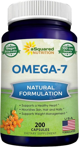 [BRSWKZI5OEPGOH34] aSquared Nutrition Purified Omega 7 Fatty Acids-200 Capsules from Natural Sea Buckthorn, XL Vitamin Supplement,No Fish Burp,Vegan, Omega 3 6 9 for Complete Weight Loss Results