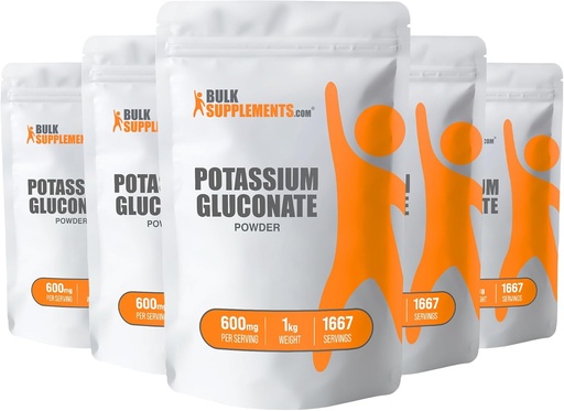 [BRSWIBIHAAGGICAV] BulkSupplements.com Potassium Gluconate Powder - Potassium supplement, Mineral supplement - Gluten Free, 600mg per Serving, 5kg (11 lbs) (Pack of 5)