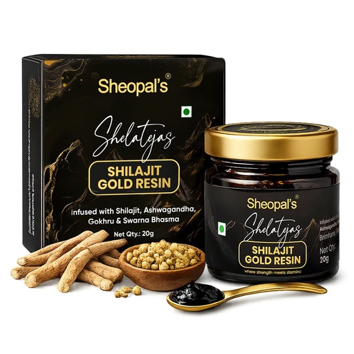 [BRSRGGACOQHBAYA7] Sheopals Shelatejas Shilajit Gold Resin 20g | 500mg/ seving | 78% Fulvic Acid | Boost Energy, Stamina, Muscle Growth | 80 Servings - Lab Tested