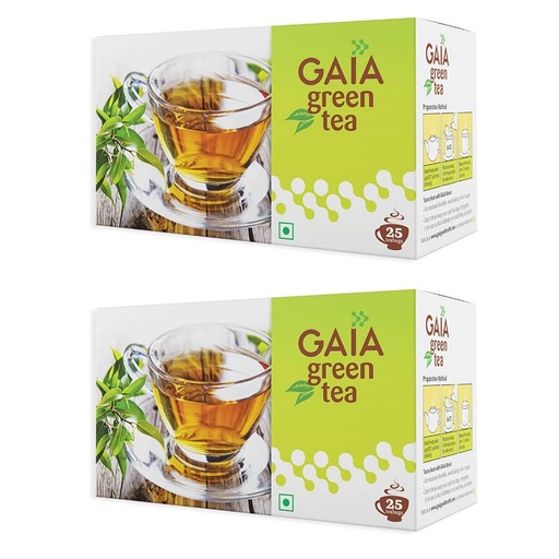 [BRSWGHYBBANQGYDX] GAIA Green Tea Bags Pack of 2 (25 Tea Bags Each, Total 50 Bags) | Rich in Antioxidants | Supports Weight Management & Immunity | Natural Detox Green Tea | Zero Calories