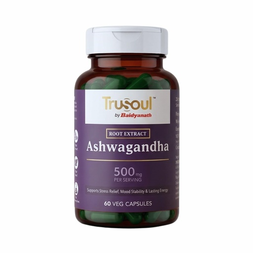 [BRSRGZI6BV7RADQ4] Baidyanath TruSoul Ashwagandha 60 Veg Capsules | Supports Stress Relief Mood Stability | Rich in Antioxidants | Rejuvenates Mind & Body | Helps to Improve Strength & Energy