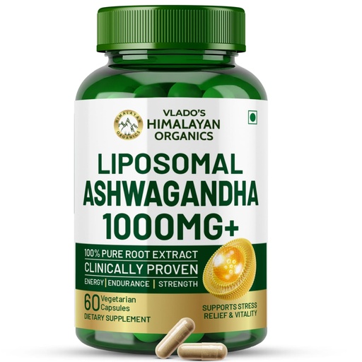 [BRSWYZT5A4NGGF3D] Vlado's Himalayan Organics Ashwagandha 1000mg/ Serving I Clinically Proven 100% Pure Root Extract | Stress Relief, Energy & Recovery Support I Strength & Vitality | Strongest Ashwagandha | 60 Veg Capsules