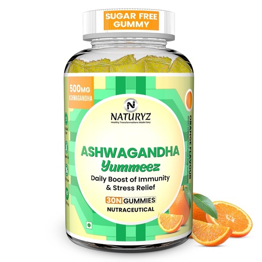 [BRSRAED7O4HA42QV] NATURYZ Clinically Researched KSM 66 Ashwagandha 500mg Gummies with Vitamin D3 | Strength, Energy, Immunity, Power & Stamina | Relax, Refresh Mind & Body | No Added Sugar | Gluten-Free, 30 Gummies(Orange Flavour)