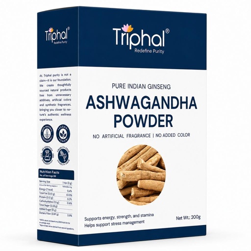 [BRSROGAYBUCQODTB] TRIPHAL Ashwagandha Powder (100g) | Organic Ayurvedic Herb For Stress, Anxiety & Strength | Non GMO | Natural and Pure | Preservative Free