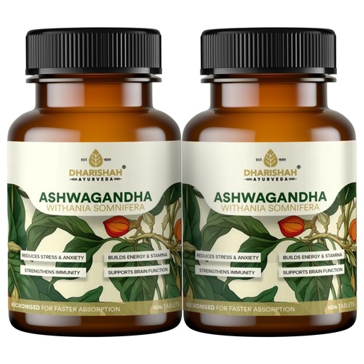 [BRSRE2YFCIPBEF32] Dharishah Ayurveda Ashwagandha Tablets | Natural Stress Relief & Energy Booster | Supports Sleep, Hormonal Balance & Immunity | 120 Vegan Tablets
