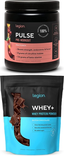 [BRSROYA7OYDWAADL] LEGION Pulse Pre Workout Supplement (Fruit Punch) Whey Protein Powder Chocolate - Whey+ Isolate Protein Powder