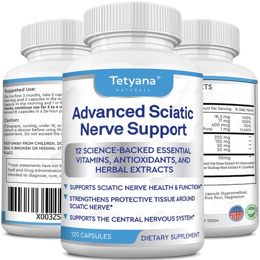 [BRSROGTRDIFGCCDG] Advanced Sciatic Nerve Support Relief: Alpha Lipoic Acid Vitamin, Benfotiamine - 12 in 1 Sciatica Supplements - 120 Capsules- 30-60 Supply- Made in USA