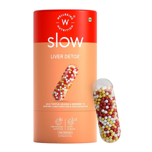 [BRSW2BIPOAMRGFI3] Wellbeing Nutrition Slow Liver Detox supplement with Pure Milk Thistle (80% Silymarin), Arjuna, Berberis, Detox & Digestive Enzymes| Supports Liver Health, Natural Detoxification | 60 Veg Capsules