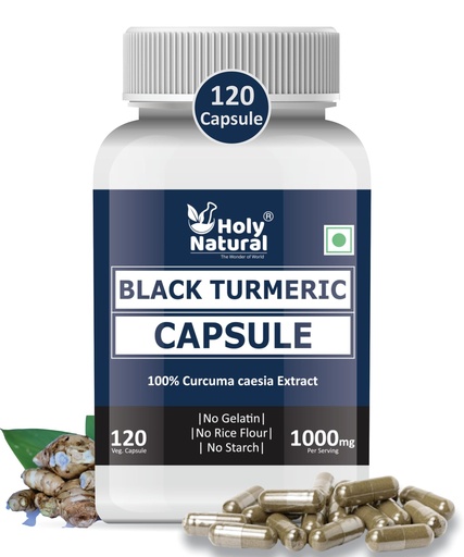 [BRSW22YEBUJRYYI7] Holy Natural Black Turmeric Capsules - 120 Capsules (500 mg/cap) | Potent Black Turmeric Powder Use | Pure and Natural