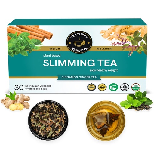 [BRSWYCQLCEFQK2D4] TEACURRY Slimming Tea for Weight Management (30 Tea Bags, 1 Month Pack) With Free Diet Chart | Helps Reduce Tummy & Fight Ageing | Green Tea With Cinnamon Ginger, 60 gram