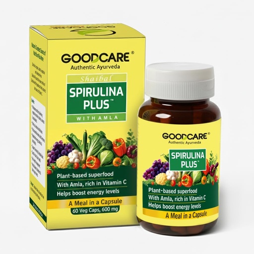 [BRSRAZAOO4NRMALF] Goodcare Spirulina Plus 60 Capsules | Ayurvedic Superfood with Amla & Vitamin C | Boosts Energy, Immunity & Metabolism | Supports Weight Management