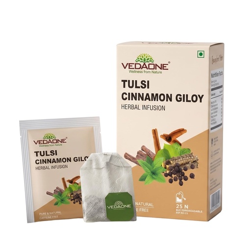 [BRSRGBI5CMGWACLK] VEDAONE Tulsi Cinnamon Giloy Herbal Infusion (25 Dip Bags)