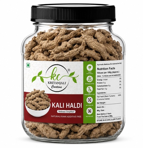 [BRSREEDQCMIRGYLA] Kritanjali Creations Narkachur Kali Haldi Nar Kachur Curcuma Zerumbet Zedoary Root Black Turmeric Whole Root, Natural Raw Additive-Free, 100% Pure Curcuma Caesia, 100GM