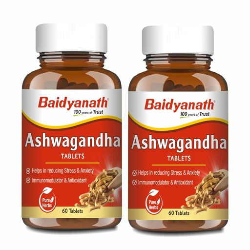 [BRSW2H3QCIMBQEQ3] Baidyanath Ayurved Ashwagandha Tablets - 60Tab | for General Wellness Tablets (Pack of 2)
