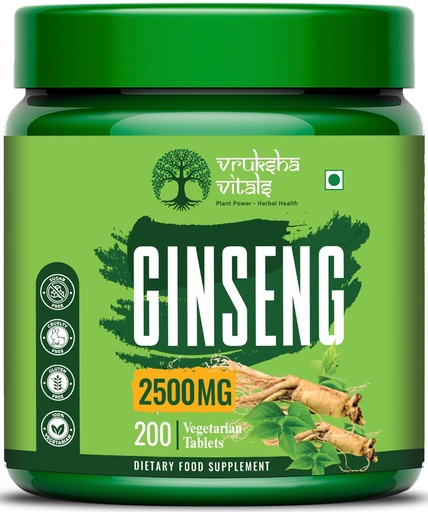 [BRSRMAI7AAIQ4ADG] Vruksha Vitals Triple Ginseng Root - 2500 mg - Korean Red Panax Ginseng, Siberian and American Ginseng Extract Powder Tablets Capsules Supplement