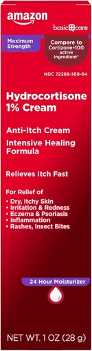 [BRSWGGD2AQFBYAL4]   Basic Care Maximum Strength Anti-Itch Cream, Hydrocortisone 1 Percent Intensive Healing Formula, Itch Relief For Bug Bites, Eczema, Psoriasis, Poison Ivy, Oak and Sumac, 1 ounce (Pack of 1)