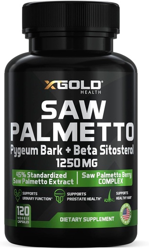 [BRSRMATRAQDQE2DP] X Gold Health Saw Palmetto Prostate Supplemento per gli uomini | Pygeum Bark | Beta Sitosterol Supplemento | Potent 3X Formula | Funzione urinaria Prostate | DHT Blocker Hair Growth| 4 Mesi di alimentazione Made in USA