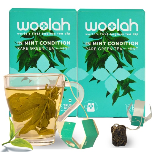 [BRSRMAIECV7WYCTL] Woolah Rare Assam Green Tea With Mint, Organic Bagless Tea Dip (2 Packs = 30 Dips /60 Cups) 100% Plastic Free, Rich In Antioxidants Supports Weight Management, Skin And Heart Health,