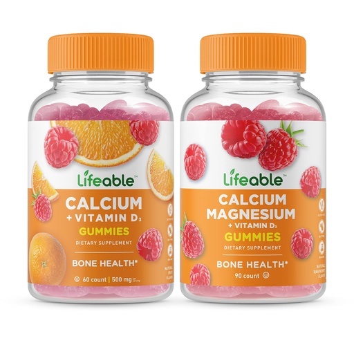 [BRSROZAFOJ6GYCLZ] Lifeable Calcium with Vitamin D + Calcium Magnesium, Gummies Bundle - Great Tasting, Vitamin Supplement, Gluten Free, GMO Free, Chewable