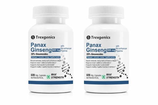 [BRSWYFQEOB7R6GYZ] Trexgenics PANAX (Red/Korean) GINSENG 20% Ginesenosides 500mg Premium with Bio-enhancer Piperine 5mg Adaptogen, Immunity, Energy, Cognitive Function(60 Vcaps) (2)