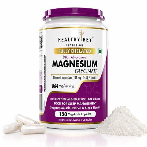 [BRSRYFIOA57WAEQ7] HealthyHey Nutrition Magnesium Glycinate 14% Fully Chelated Supplement High Absorption for Sleep, Cramps, & Nerves Health - 120 Vegetable Capsules