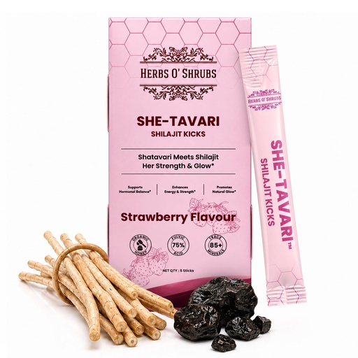 [BRSRGBANBN6QAHLD] Herbs O' Shrubs Shatavari Shilajit Kicks for Women- 5 Sticks (8gm Per Stick) | Ayurvedic Supplement with Shatavari Extract-80mg, Shilajit Resin-300mg, Saffron-2mg, Honey-7.6g & Strawberry