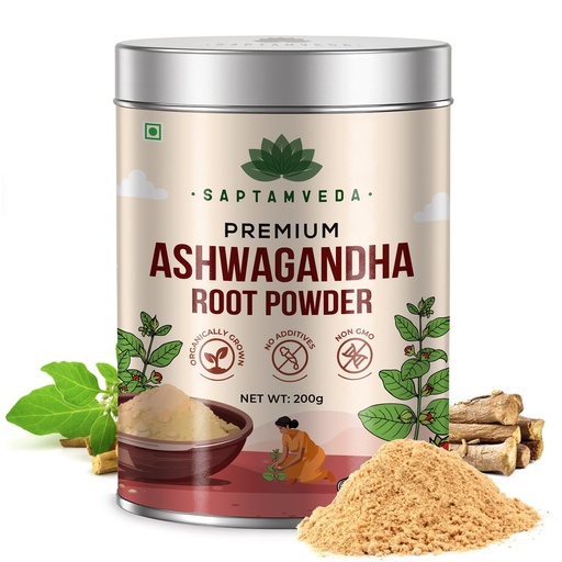 [BRSRABQTOF7BQFDO] SAPTAMVEDA Premium Organic Ashwagandha Powder 200gm Tin | Withania Somnifera | For Men And Women