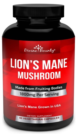 [BRSWGHQOCF4B6FY2] Divine Bounty Lions Mane Mushroom Capsules - 1800mg Lion's Mane Mushroom Per Serving - Non-GMO Nootropic Brain & Immune Support - 90 Vegetarian Caps