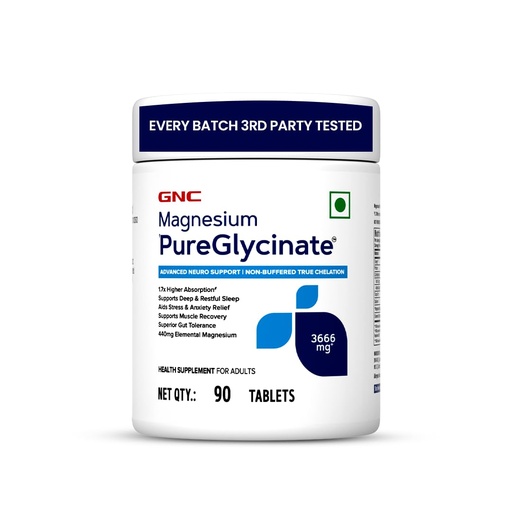 [BRSRYZADCB5WGFD5] GNC Magnesium PureGlycinate 3666mg | 100% Non-Buffered | 440mg Elemental Magnesium | Supports Deep Sleep, Stress Relief & Faster Recovery | Superior Absorption | 90 Tablets