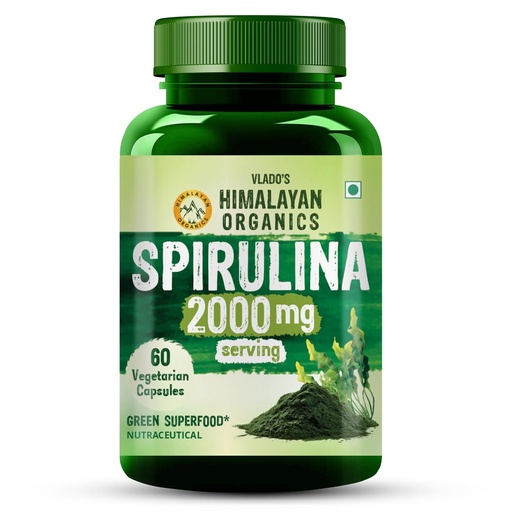 [BRSROZYYDMFWAYLA] Vlado's Himalayan Organics Spirulina 2000mg Supplement For Men And Women | GreenSuper Food For Weight Management & Immunity Booster | Helps In Healthy Heart - 60 Vegetarian Capsules